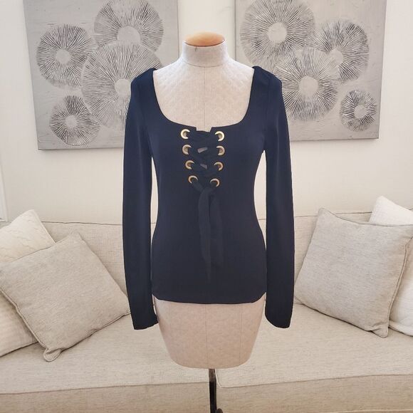 Free People 'Looking Back' Lace-Up Top - size Small in Black - Picture 4 of 13